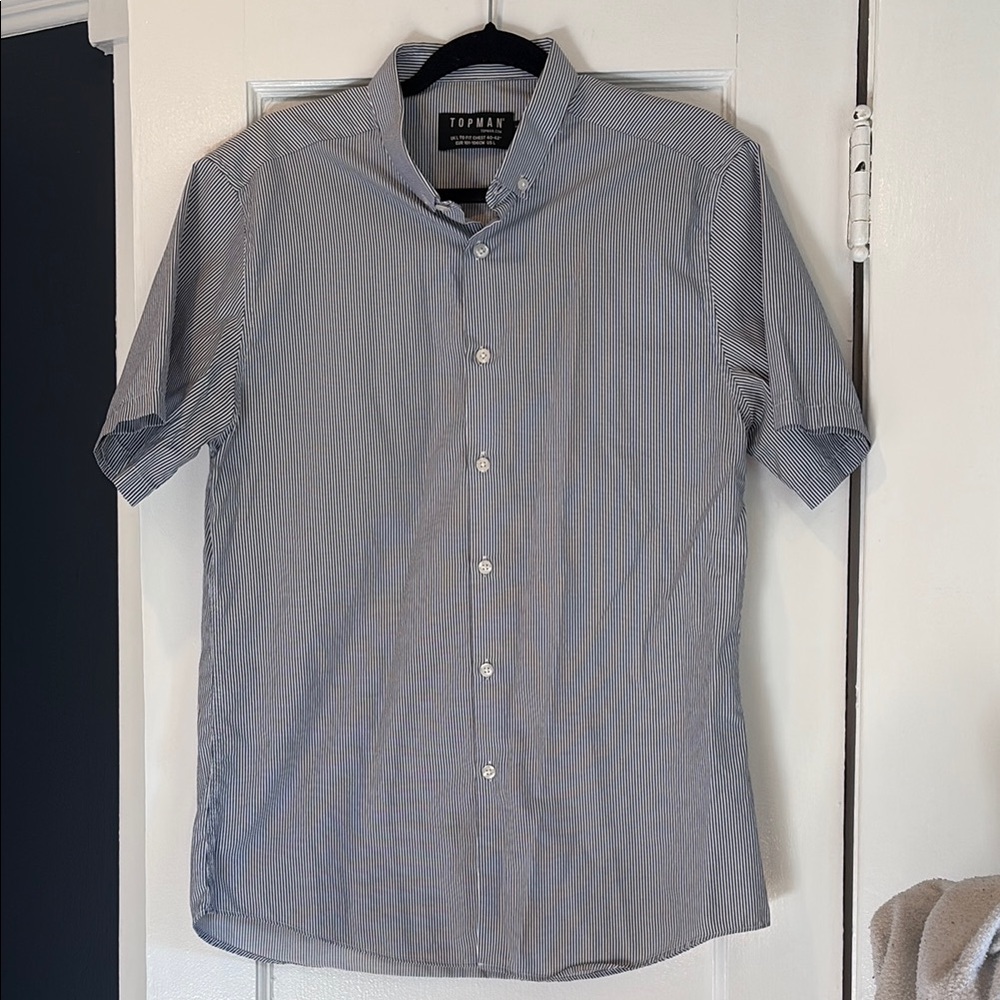 Topman Blue and white short sleeved Button Down Shirt
